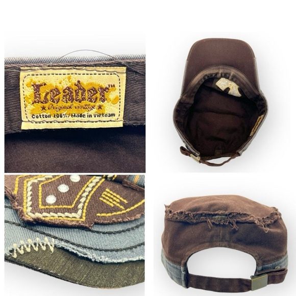 Leader Winged Cross Distressed Cadet Brown Embellished Cap - Picture 14 of 15